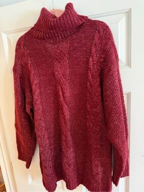 Harper Cable Knit Turtleneck Sweater - Wine